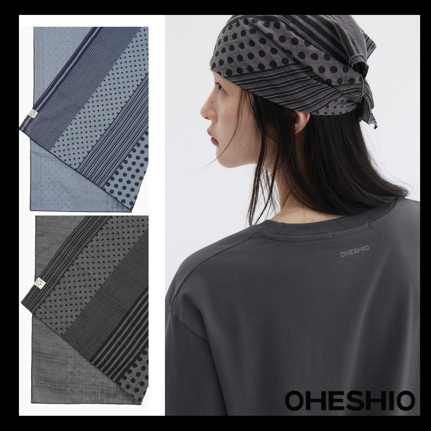 【OHESHIO】MIX DOT PATTERN SHEER SCARF バンダナ