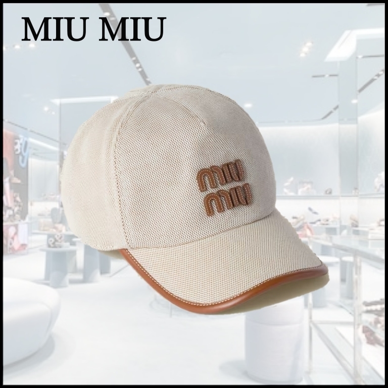 【MiuMiu】ロゴ キャンバスxレザー ベースボールキャップ