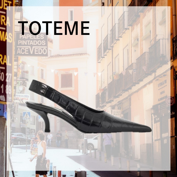 パンプス TOTEME BLACK CALFSKIN CROCODILE EFFECT SLINGBACK PUMP