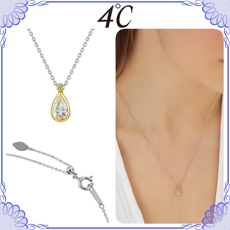 大人気!! ４℃ K18 シルバー ペアシェイプ クォーツ ネックレス