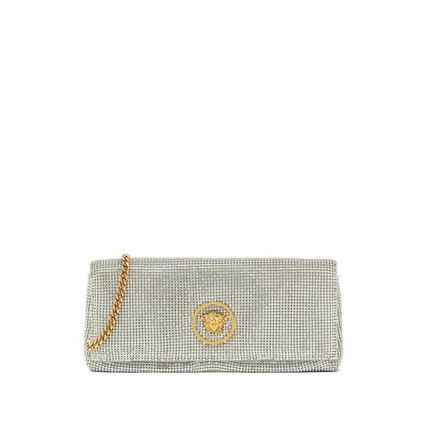 バッグ・カバンその他 Wallet On Chain - Versace - Leather - Silver Versace La Medusa Silver Tone Metallic Top Handle Handbag