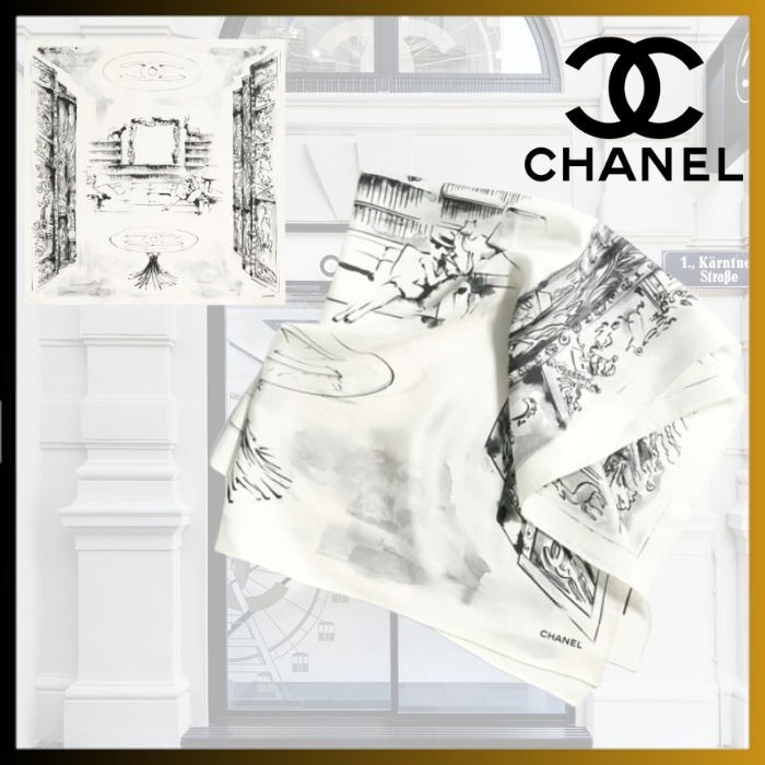 【25A 絵画のような優しいタッチ】CHANEL スカーフ 90cm