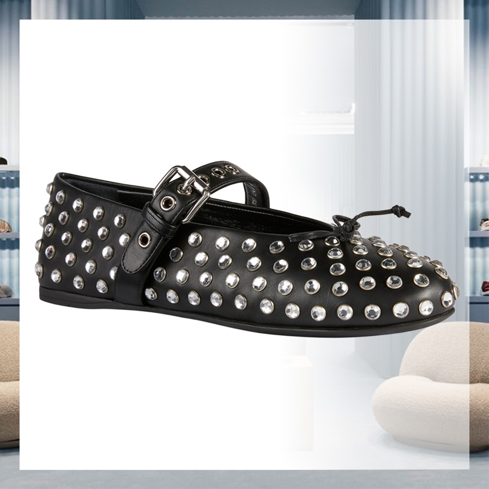 MiuMiu Embellished Leather Mary Jane バレリーナフラット ロゴ