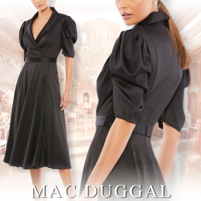 MAC DUGGAL マックドゥガル ラペルカラー パフスリーブドレス