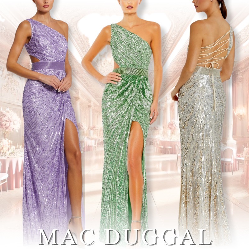 MAC DUGGAL レースアップバック スパンコールガウン