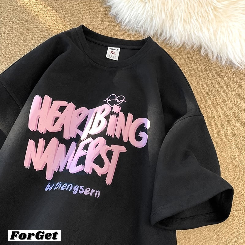 韓国 メンズ 半袖 Tシャツ スエード アルファベット プリント