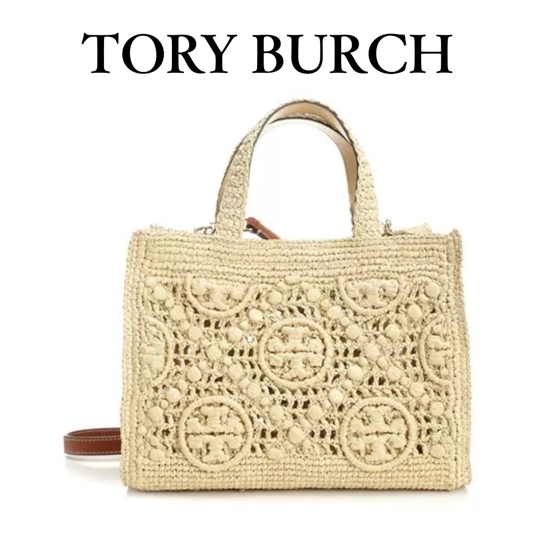 【送料関税込】TORY BURCH T Monogram ラフィア トートバッグ