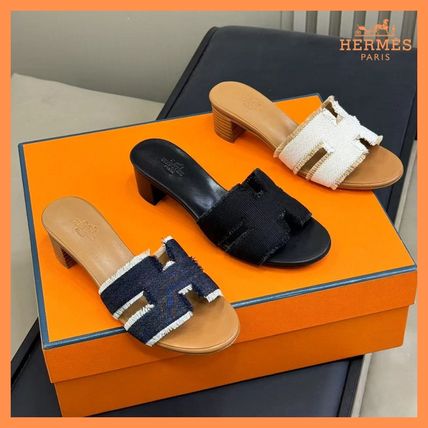 今人気♪【HERMES】オアシス フリンジ Hカット ヒールサンダル フリンジ HERMES(エルメス) サンダル・ミュール(レディース