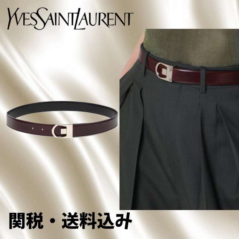 【Saint Laurent】レディース リバーシブル ベルト ブラウン