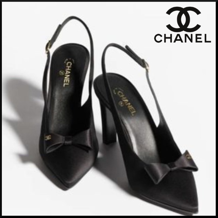 【リボンが可愛らしい上品なパンプス】CHANEL スリングバック
