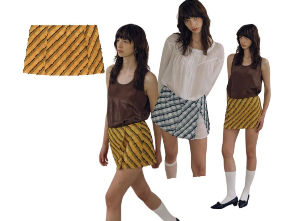 韓国商品/PoshyFreckles Fringe Check Wrap Skirt