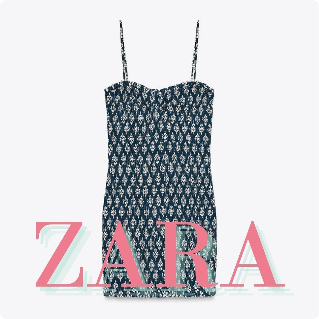 ZARA スモッキング加工プリント柄ミニワンピース 8514/052