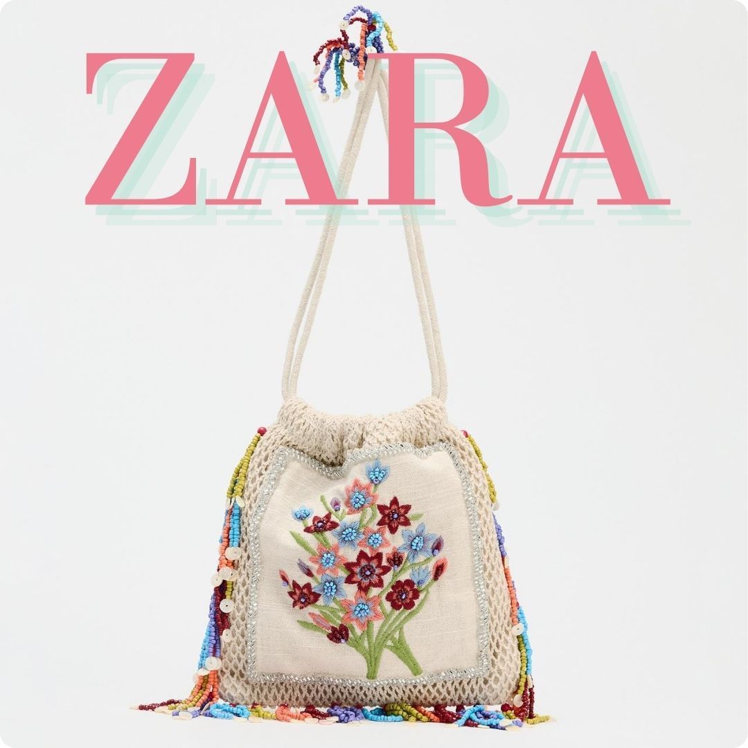 ZARA フローラル刺繍入りバケットバッグ 6505/610