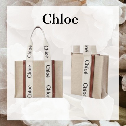 [Chloe] クロエ リネン製 WOODY ミディアム トートバッグ