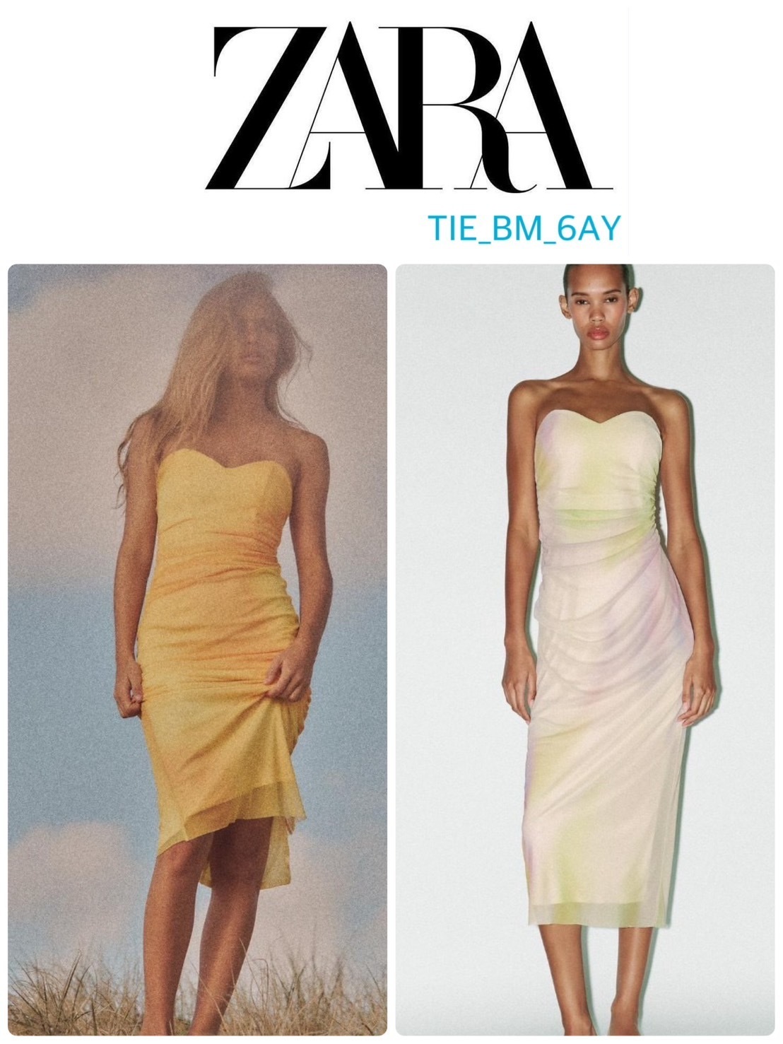スペイン発送 ZARA プリントチュールストラップレスドレス 新作