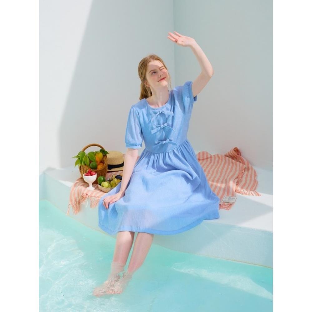 ◆JJ JIGOTT◆ Ribbon decorated puff flare one-piece dress GR