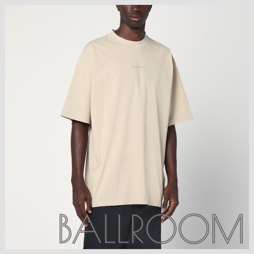 Tシャツ・カットソー BALENCIAGA BEIGE NEW BALENCIAGA BACK MEDIUM FIT T-SHIRT