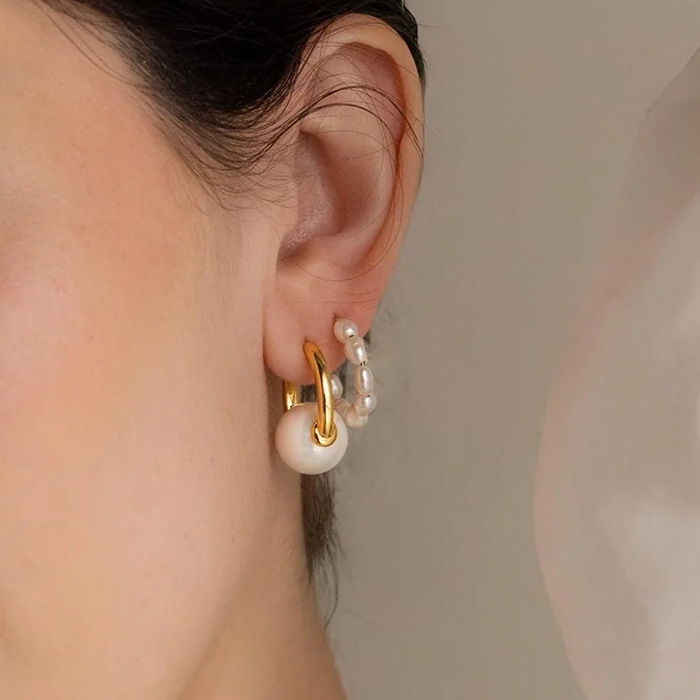 《CaitlynMinimalist》ラウンド パール フープピアス 金 銀