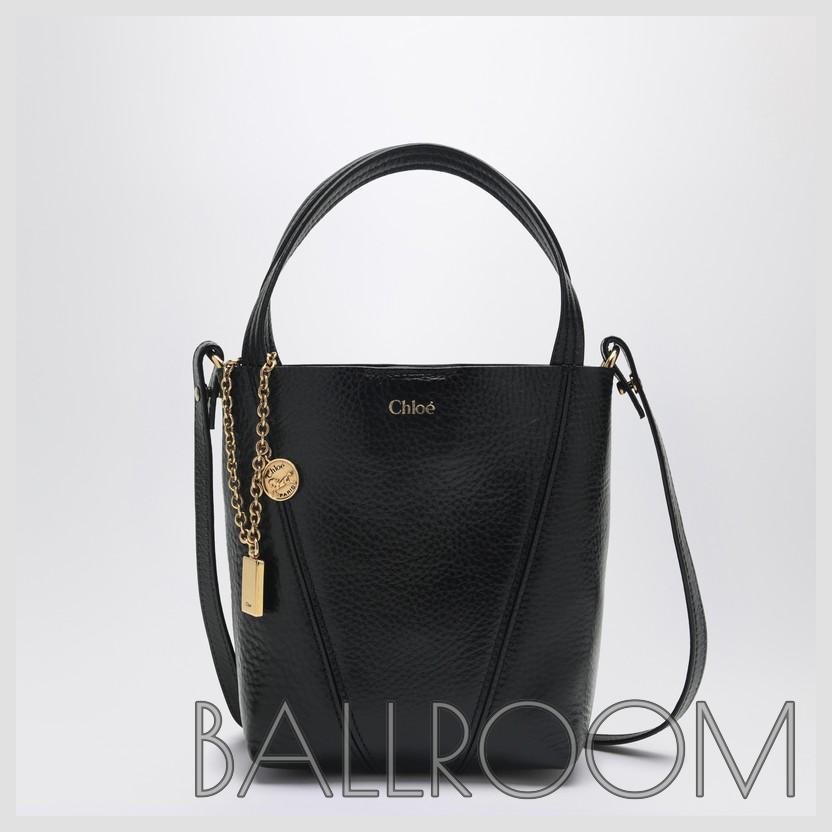 トートバッグ CHLOE SMALL SPIN BLACK LEATHER TOTE BAG