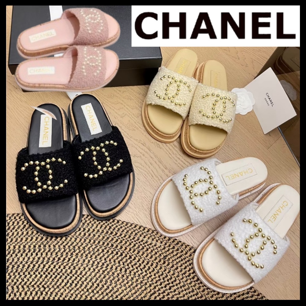 【もこもこ♪歩きやすい】CHANEL サンダル ミュール パールロゴ