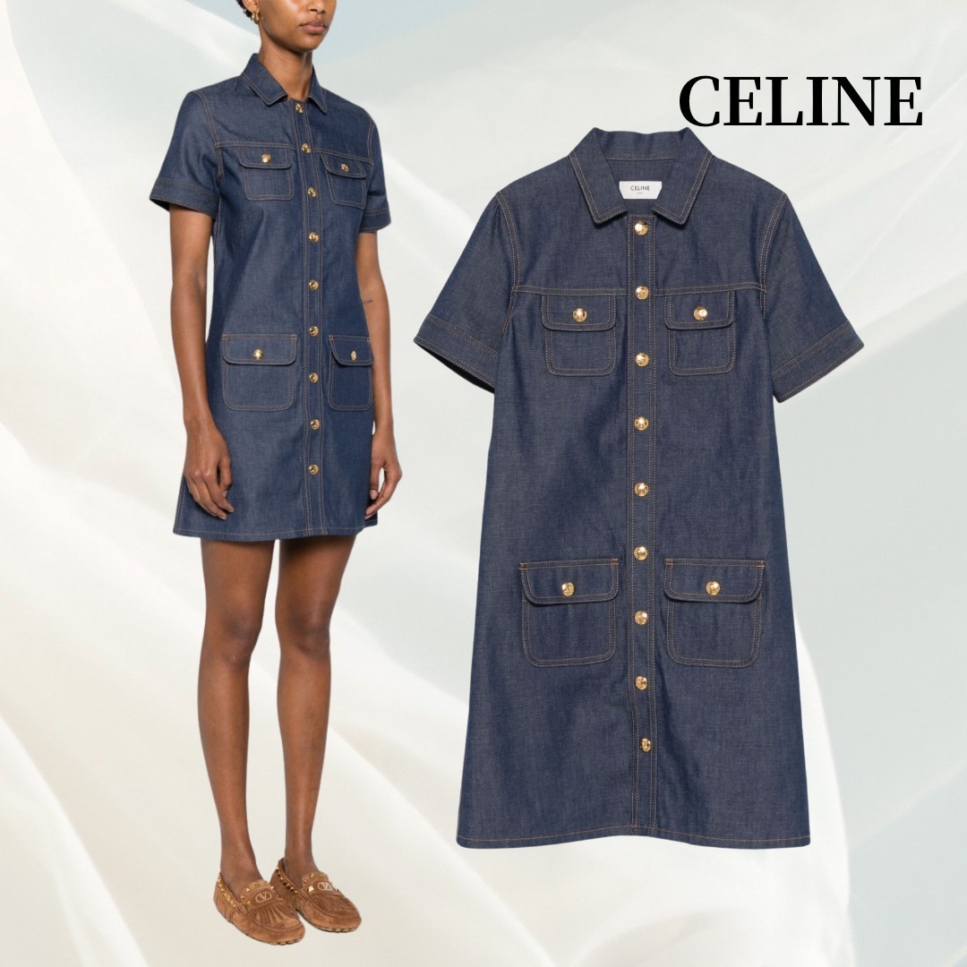 【CELINE】 ローウォッシュデニムミニワンピース