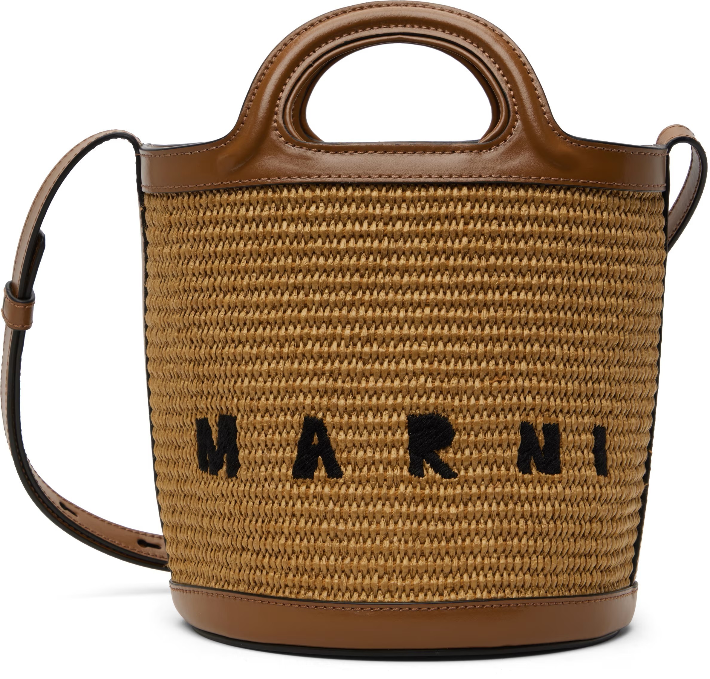 MARNI ブランドロゴ刺繍入り かごバッグ ブラウン