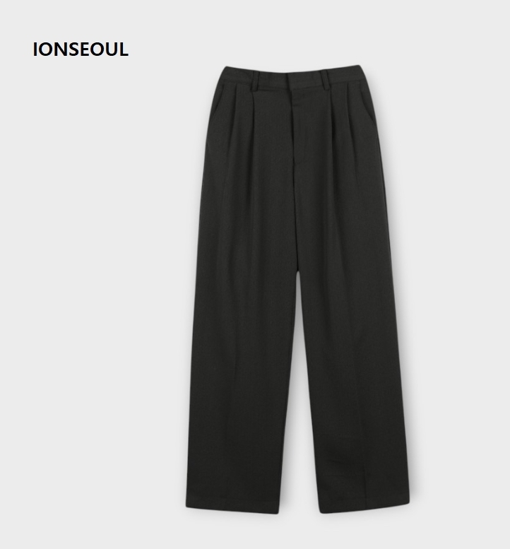 スラックス IONSEOUL Wrinkle Linen Back Banding Slacks (2color) JE1219