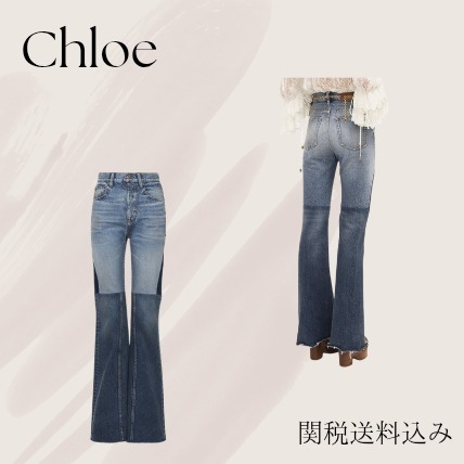 【Chloe】パッチワーク フレア ジーンズ ブルー