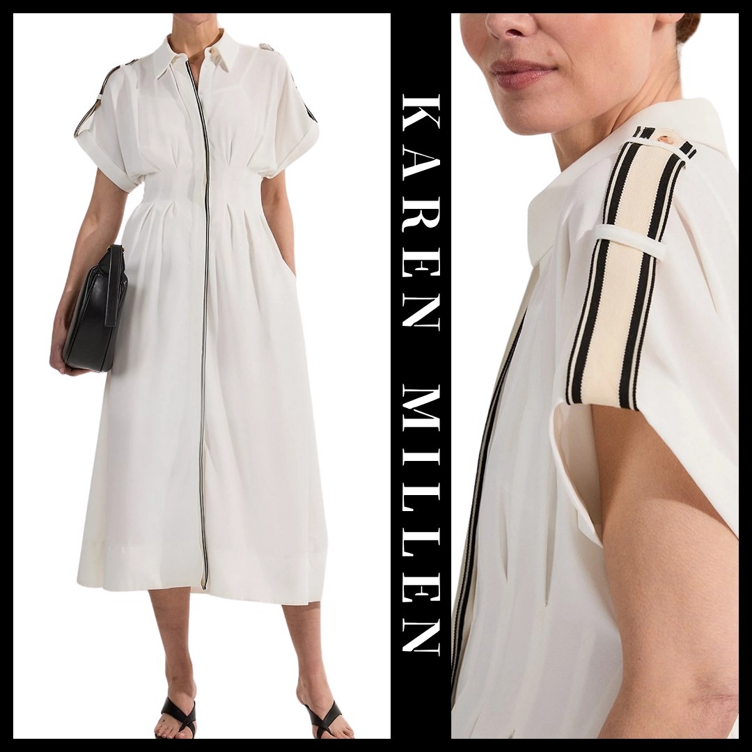 KAREN MILLEN 日本未入荷 ジッパー 襟 ストライプ シャツ ミディ