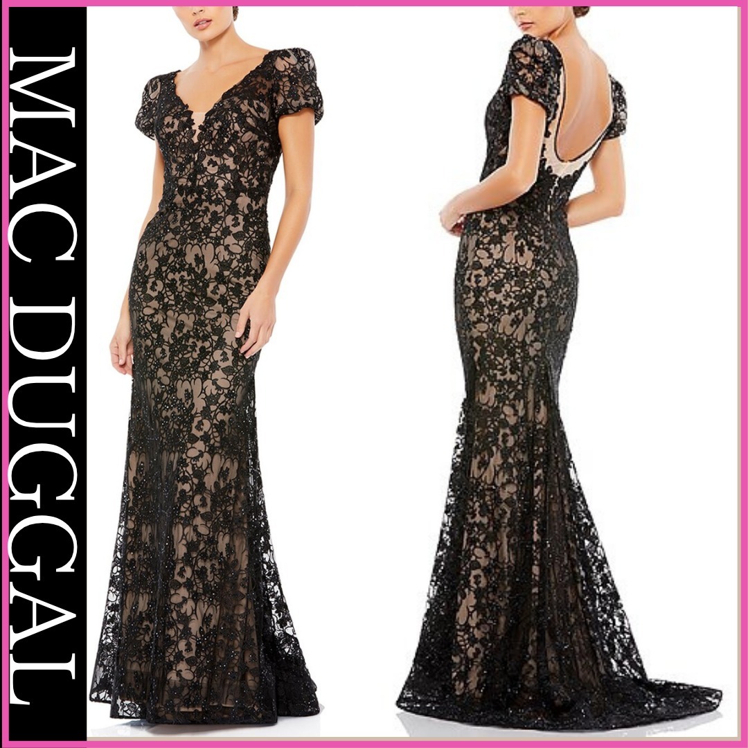 Mac Duggal ☆レースのプランジネック マーメイドドレス