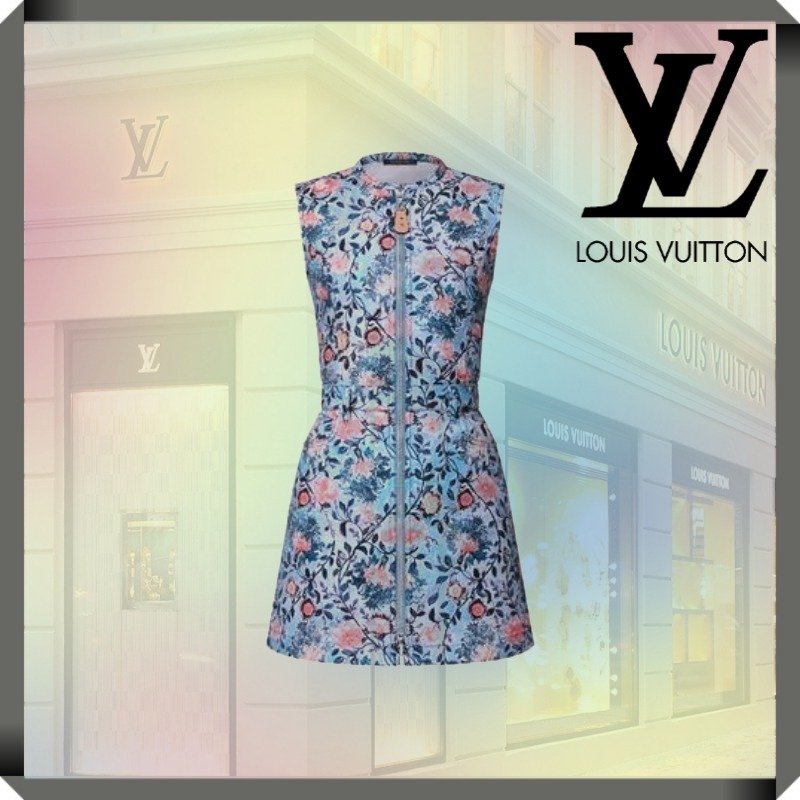 ブルー×花々が彩る♪Louis Vuitton★ジップアップ ドレス