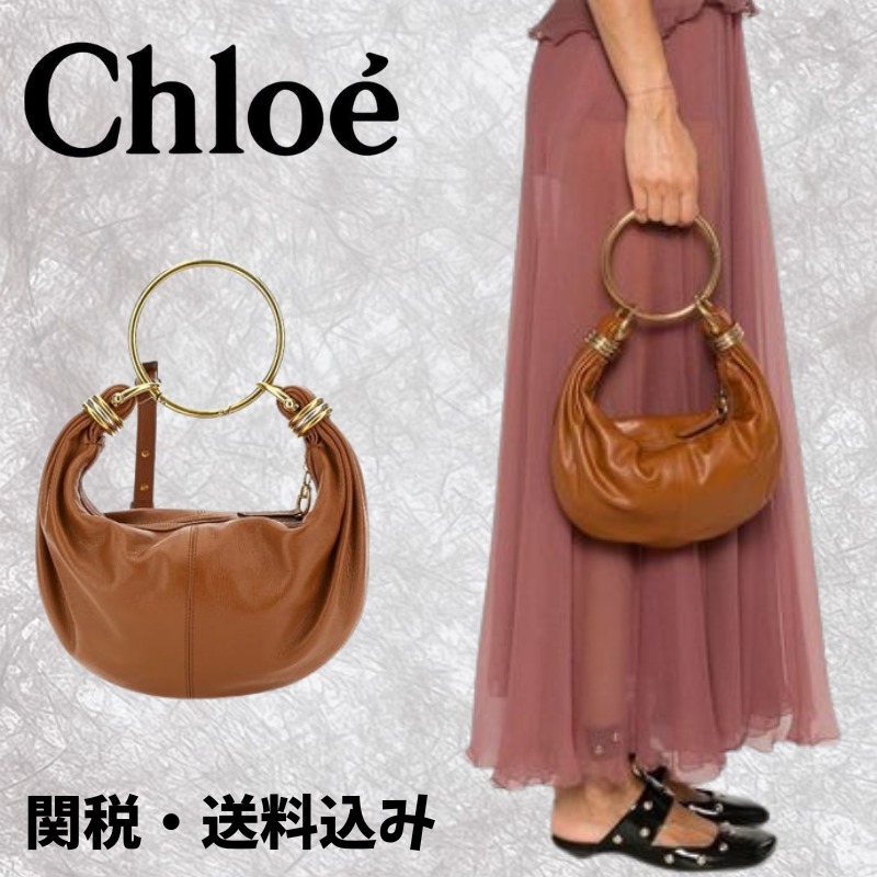 【Chloe】グレインレザー ブレスレットホーボーバッグ ブラウン