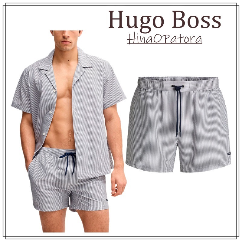 関送込*Hugo Boss*ストライプ シアサッカー スイムショーツ