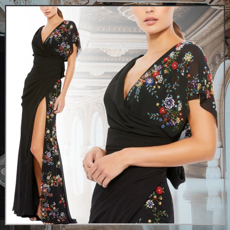 【MACDUGGAL】マルチカラービーズ フローラル ガウン