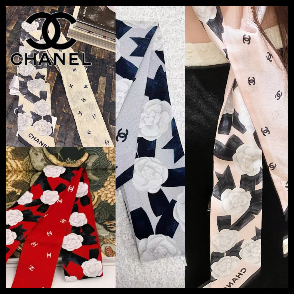 【カメリアデザイン☆シルク素材】 CHANEL ツイリー
