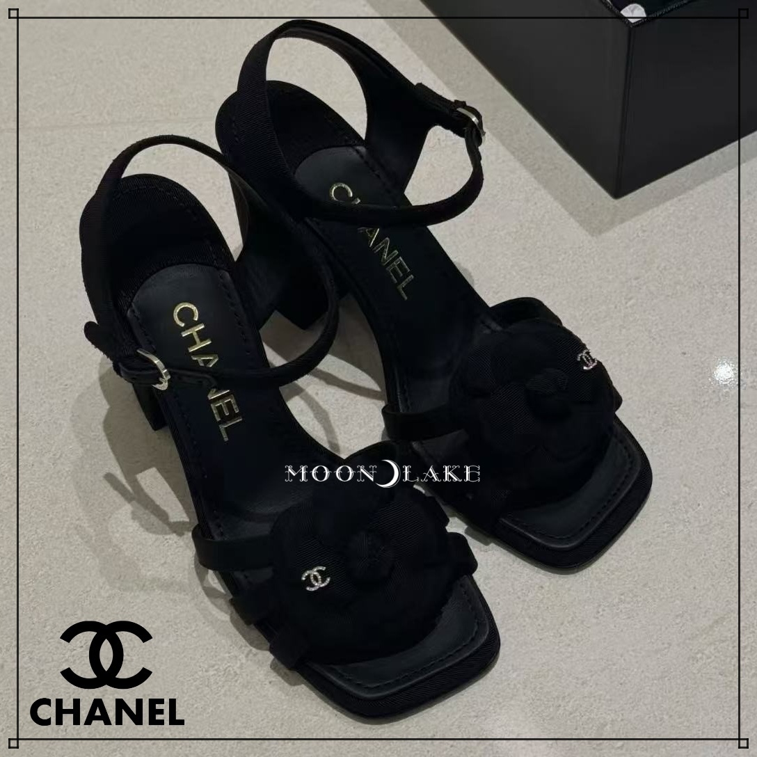 ≪25A★≫CHANEL サンダル ヒール カメリアモチーフ