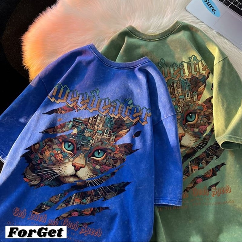 韓国 半袖 Tシャツ 猫 ねこ ネコ プリント 大きい トップス