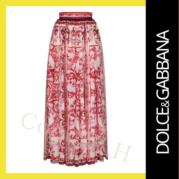 Dolce&Gabbana マヨリカプリント シルク フレア ロングスカート