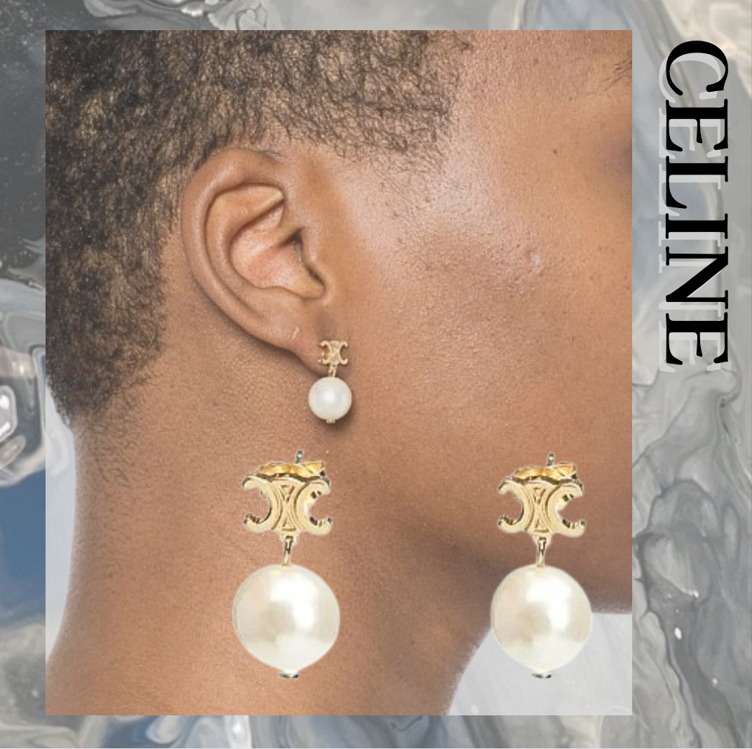CELINE トリオンフ ロゴ パール ピアス【大人気商品】★