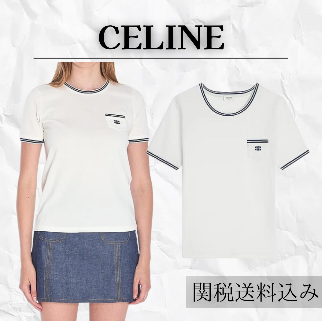 CELINE コットン ロゴ Tシャツ ホワイト