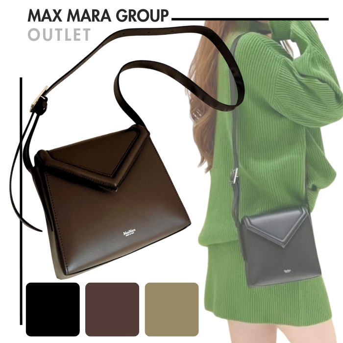MAXMARAアウトレット●NEWMMBAG ロゴ入りレザーショルダーバッグ