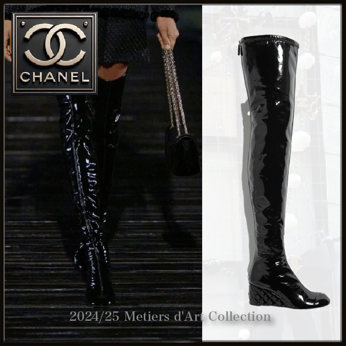 【エッジィに決める】CHANEL パテントレザー サイハイブーツ