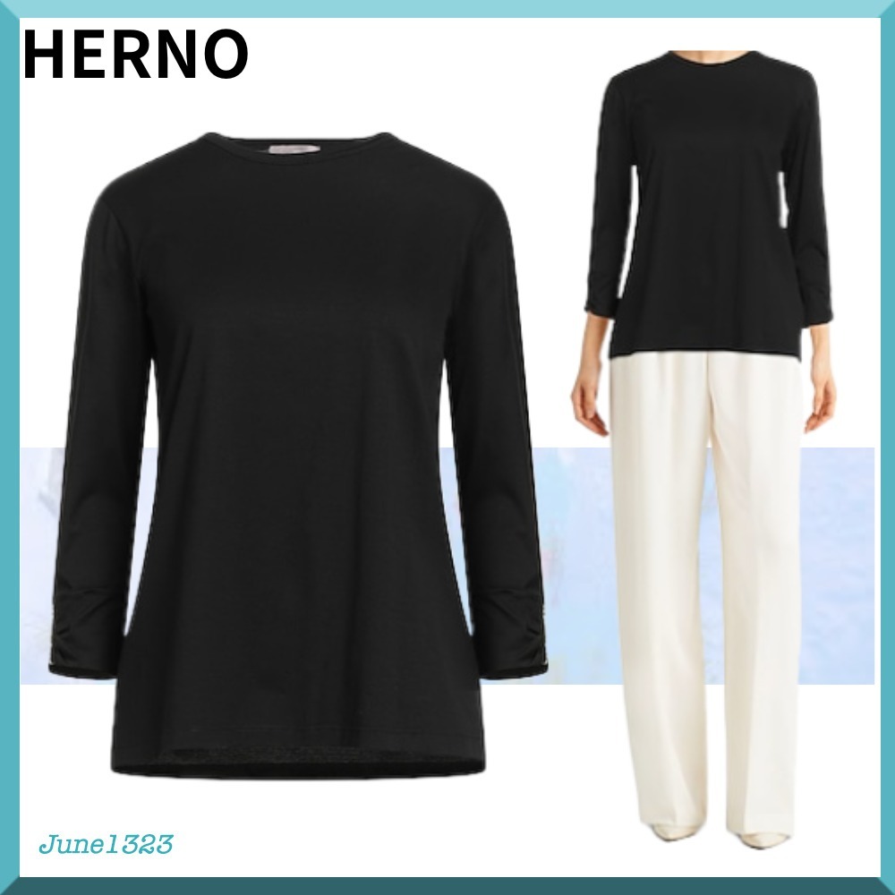 国内配送【HERNO】RESORT コットンジャージー Tシャツ 七分袖