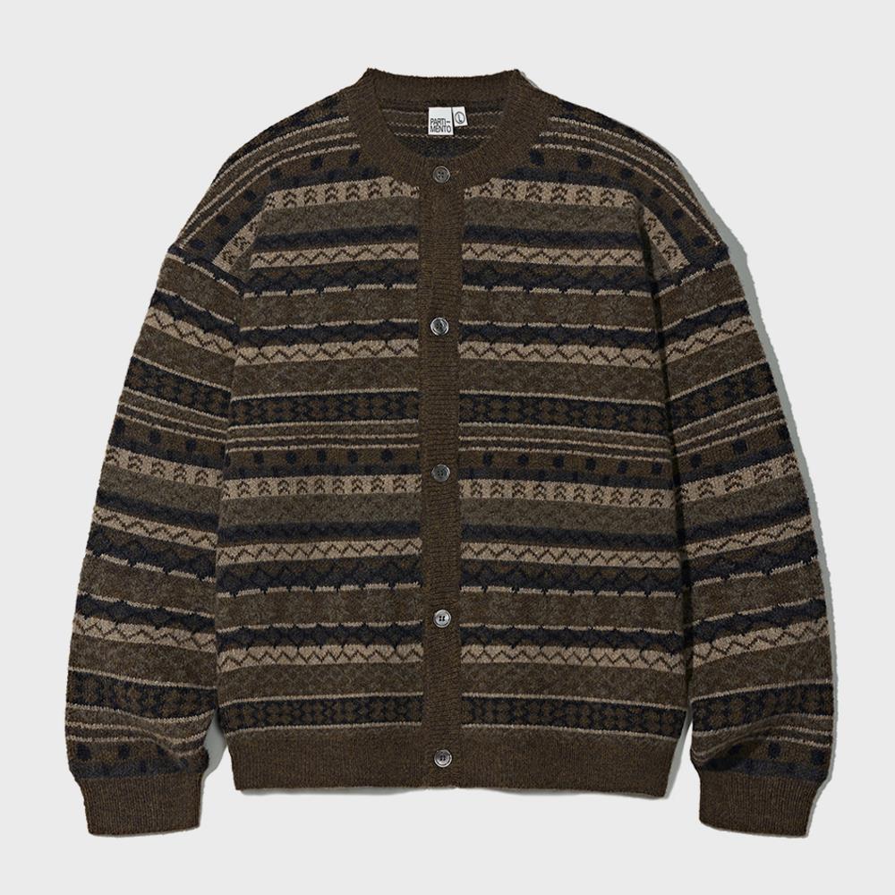 ★PARTIMENTO★ Fair Isle Knit Round Cardigan Brown