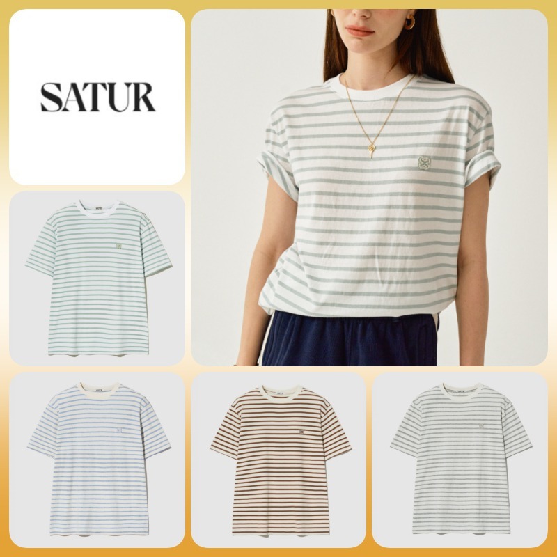 ◆SATUR All Day Basic Stripe Short Sleeve T-Shirt/4色◆
