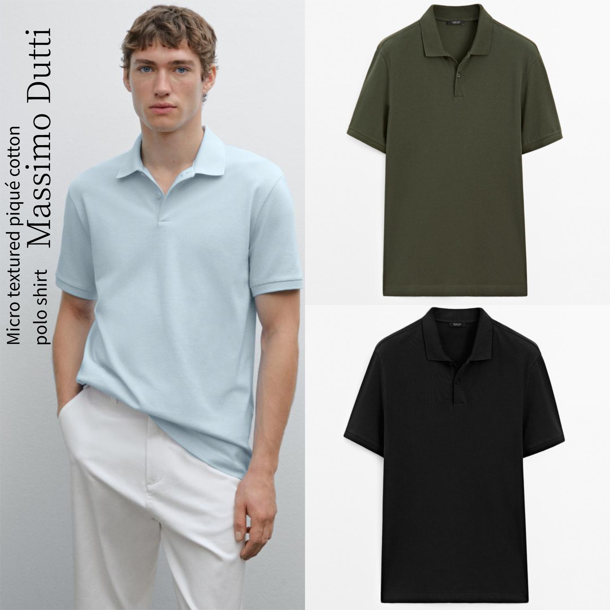 【Massimo Dutti】Micro textured pique cotton polo shirt