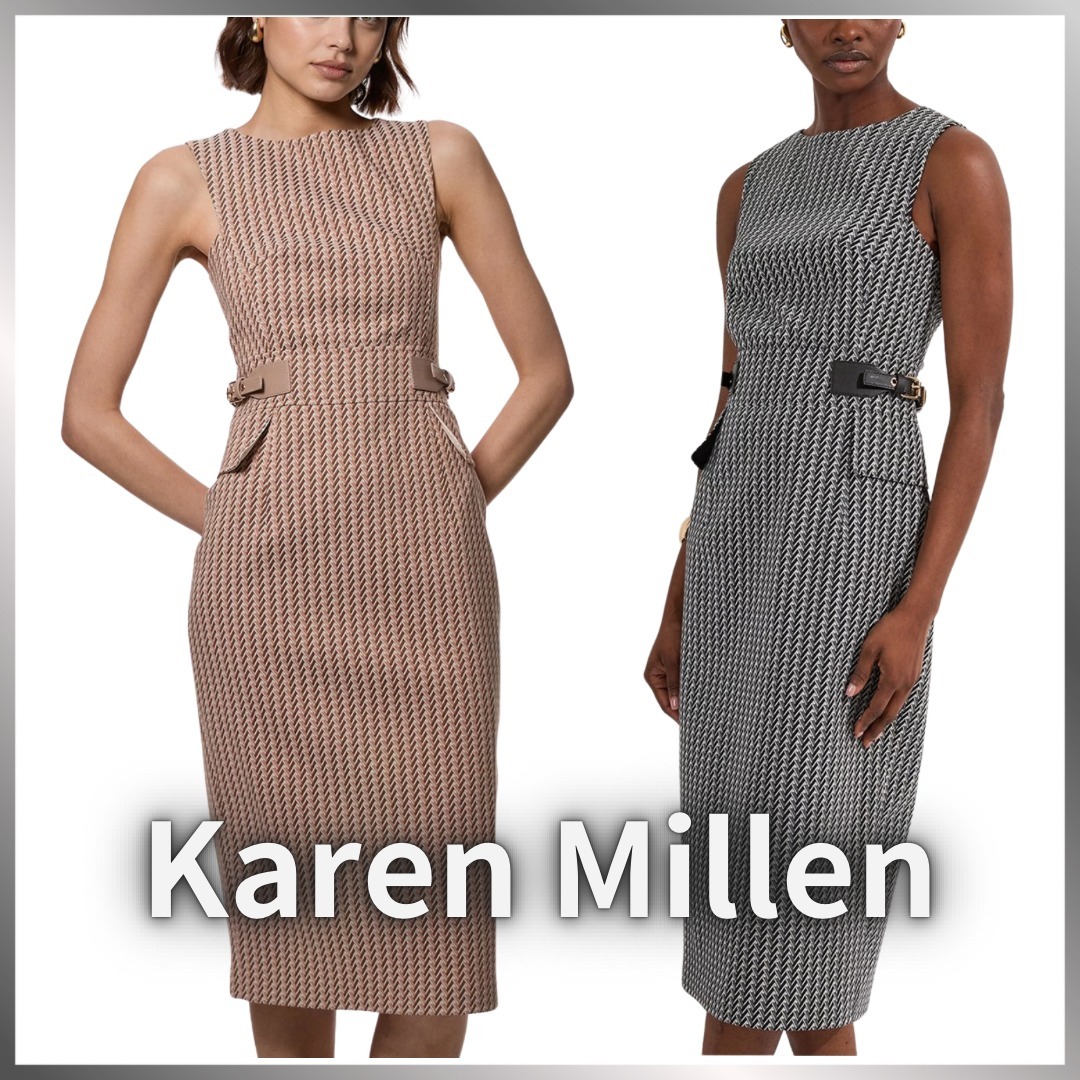 【Karen Millen】 ジャガード ウエストタブ ミディドレス