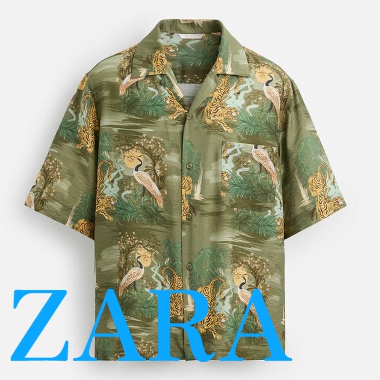 【ZARA】アニマル柄シャツ ライトカーキ | 6085/385/506