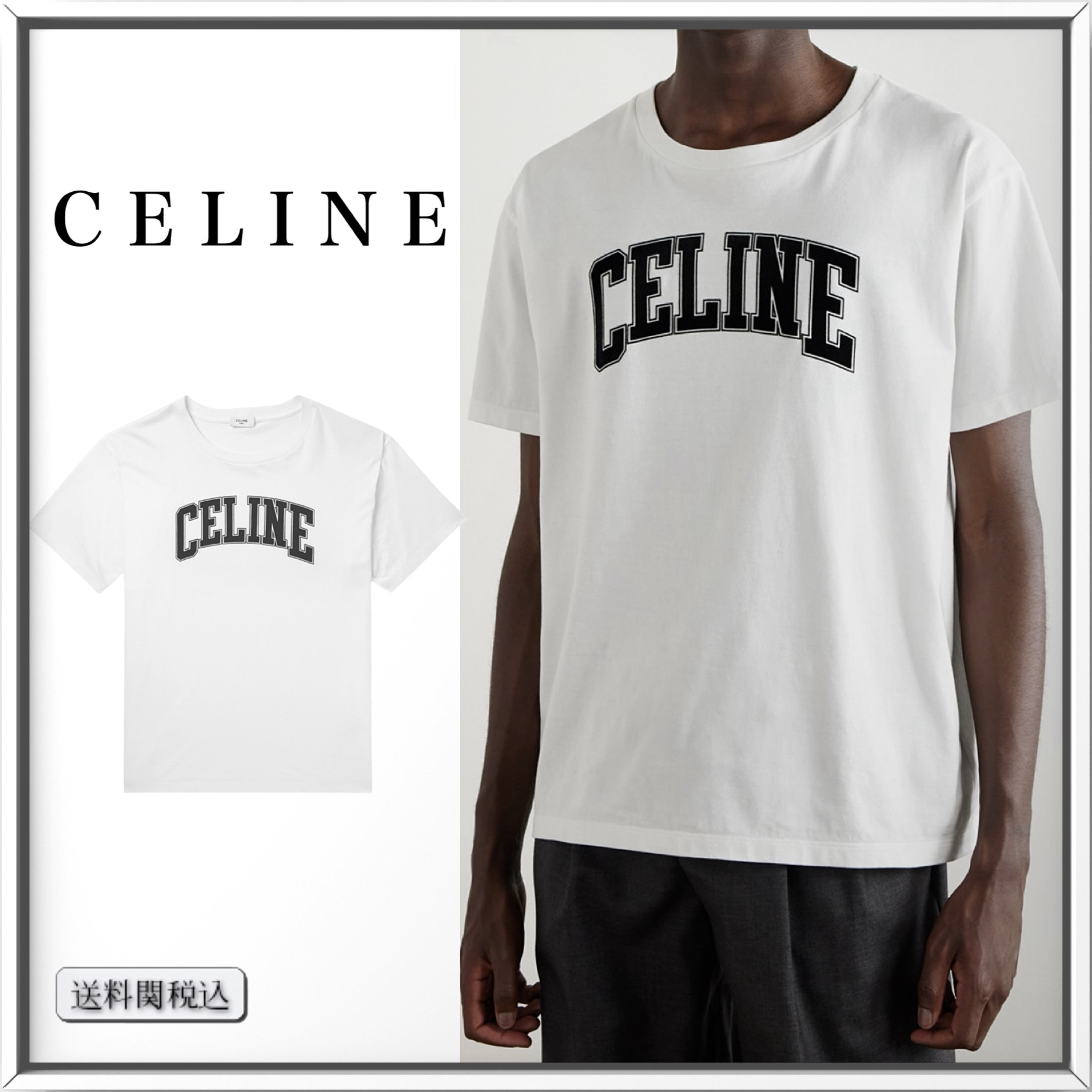 CELINE フロックロゴ コットン Tシャツ 人気