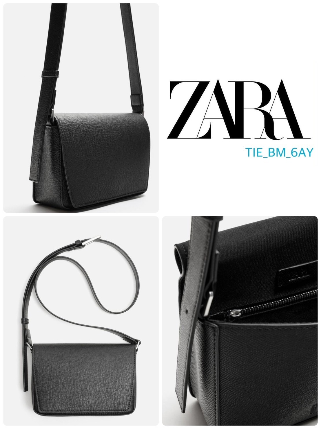 スペイン発送 ZARA テクスチャードショルダーバッグ ブラック